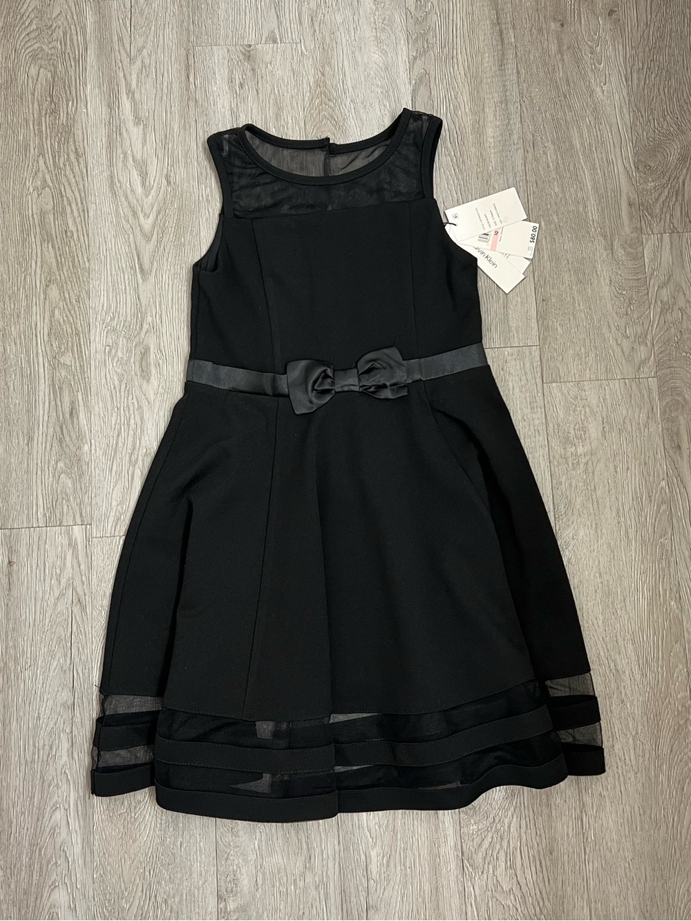 Calvin Klein Black Sleeveless Fit-and-Flare Dress with Bow Waist